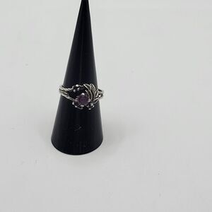 Vintage PC sterling silver genuine stone flower ring